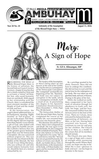 15 August 2026 • Solemnity of the Assumption of the Blessed Virgin Mary